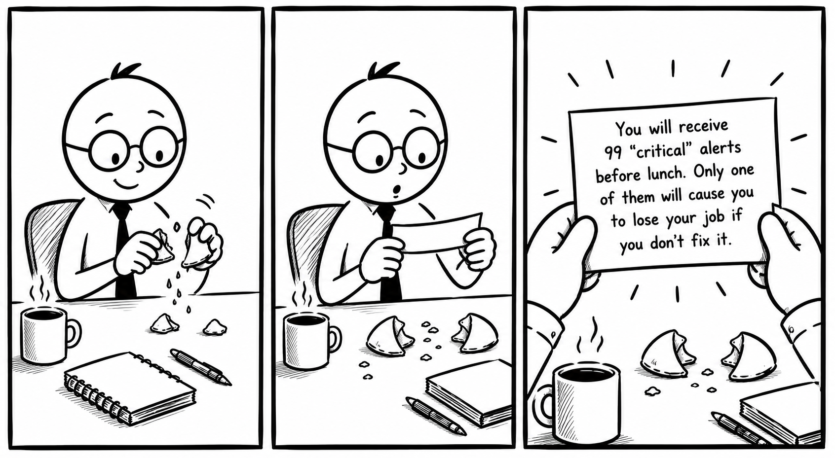 Comic strip of fortune cookie alerts